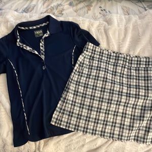IZOD Golf Set.  Short Sleeved Shirt -S.  Skort- Size 6. Waist is 34”
